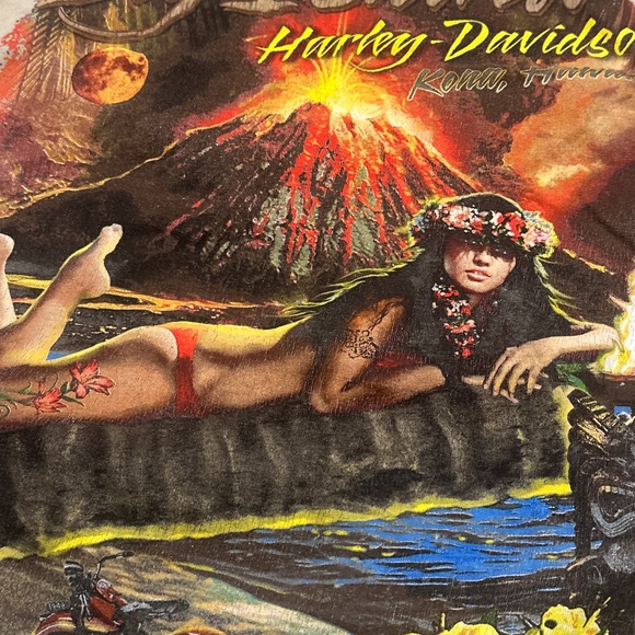 Harley Davidson Motorcycle Kona Hawaiia Pinup Girl Tan Beige T Shirt Mens Large - Picture 7 of 10